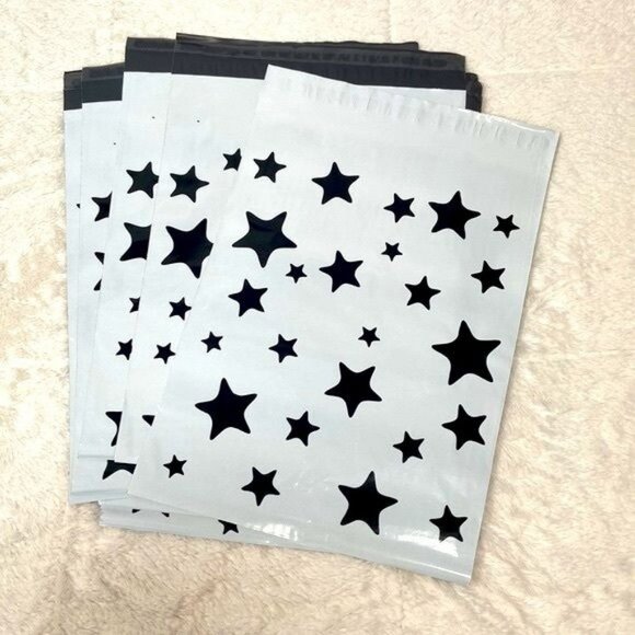 Poly Mailer Bag Shipping Envelope 2mil black white stars QTY: 50 10”x13” Glossy - Picture 1 of 6